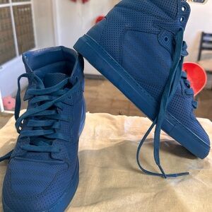 BALENCIAGA Monochrome Blue Leather High Top Sneakers Sz EU 36